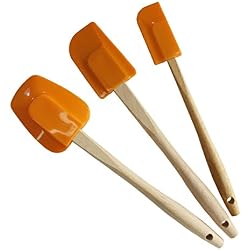 Baker Boutique spatules de cuisson en silicone antiadhésif de Lot de 3 assortis Flexible Ustensiles de Cuisine en Bois avec Handles-orange