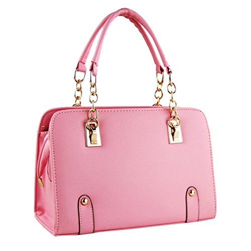 Fashion Ladies Chain Handbag Square Candy Color Vintage Leather Totes Peach pink