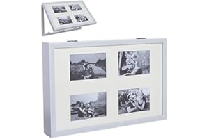 TIENDA EURASIA® Tapa de Contador de Luz Diseño Multi fotos - Cubre Contador Eléctrico de Madera Tapa Abatible (Rectangular 4 Fotos - 48 x 7 x 32 cm, Blanco)