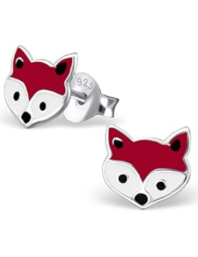 JAYARE Kinder-Ohrstecker Fuchs 925 Sterling Silber Emaille 7 x 7 mm rot weiß Ohrringe