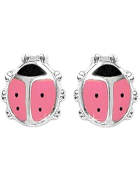 CLEVER SCHMUCK Silberne Ohrstecker kleine Marienkäfer 7 mm rosa und schwarz lackiert glänzend STERLING SILBER...