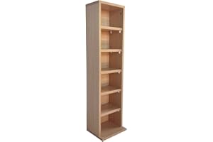 CHZIMADE 6-Tier Wooden Bookcase CD DVD Storage Units Media Display Shelving Organizer Cabinet Wood Storage Rack