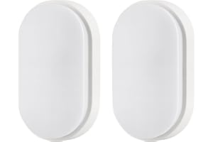 M EGA MEGACUBE 10W LED 4000K IP54 Flush Wall Mounted Oval Bulkhead Light Fitting with white Trim - Perfect for Indoor, Outdoor, Bath, Office, Kitchen, Hallway, Corridor, Utility, Garden, Shed, Patio etc - pack of 2