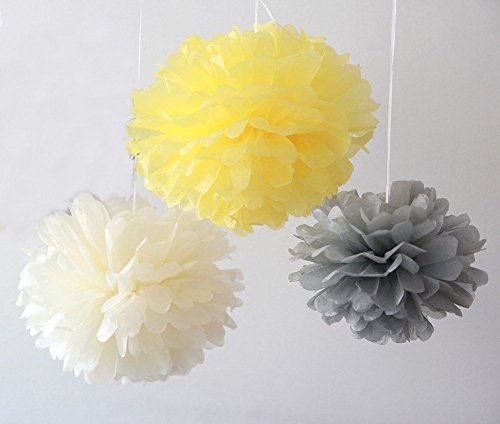SUNBEAUTY 20cm 25cm Gelb Grau Vanille Serie Tissue Papier Pompom Mixed Geburtstag Feier Party Dekoration - 4