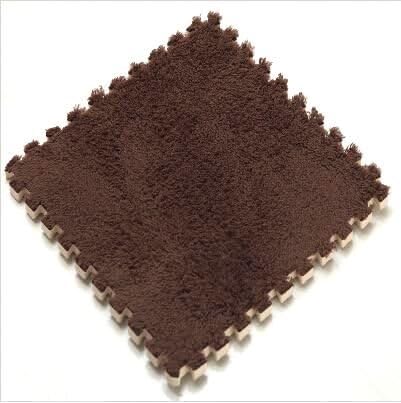 YINO 6 Pieces Multi-color Interlocking Reversible Soft EVA Foam with Flannel Wool Floor Mats and Edges Rugs Suitable for Outdoor/Indoor Floor Protective, Gym, Play Area, Exercise, Baby Play, Yoga (Dark Brown)