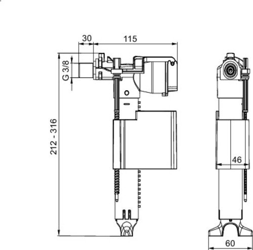 Sanit Universal Füllventil, Schwimmerventil 9,5mm (3/8″) für Spülkasten 510, 1 Stück, 25.001.00..0000 - 2