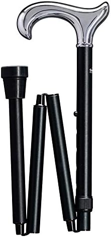Elegant Ergometrischer Folding Cane Walking Stick Derby Handle Plastic Head Attached to a Stick Made From Light Metal Matt Black Anodised/Height-Adjustable/with Slim Buffer.