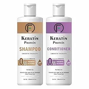 FIGMENT Keratin Smooth Shampoo and Conditioner Combo With Keratin & Argan Oil for Shiny Hair - Nourishes Dry Hair & Controls Frizz, For Men & Women (Shampoo + Conditioner 250 ML Each)