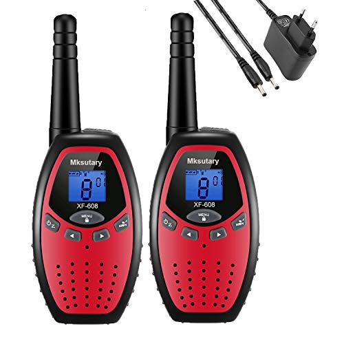 Mksutary Walkie Talkie Recargable, Walkie Talkie Niños Juguetes 8 Canales PMR 446MHz Larga Distancia 3 KM VOX Auto Escanear con Cargador Rojo (un par)