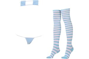 SINROYEE Seksowny zestaw bielizny dla kobiet japońskie bikini anime strój kąpielowy w paski z podkolanówki w paski