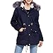 Produktbild Subfamily Daunenjacken für Damen, Steppjacke Frauen Winter Fleece Lange HüLsen Mit Kapuze Im Freienwind Warme Zip Taschen Jacken Mantel Taille DüNner Pelzkragen Mittellange Outwear (Marine Blau, L)