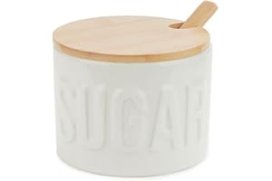 Balvi Azucarero Sugar Color Blanco Recipiente Elegante para almacenar azúcar Cerámica/bambú 7,4x9,5x9