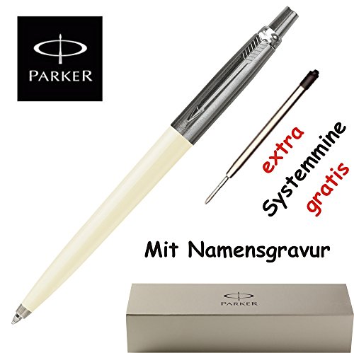 Parker Kugelschreiber Jotter K 60 cremeweiß mit GRAVUR inkl. Geschenkverpackung + 1 Systemmine schwarz extra