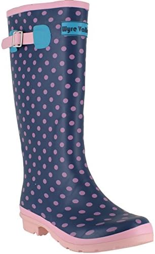 Wyre Valley Womens Pattern Animal Wellingtons Wellies Muck Boots UK 4/EU 37 Blue/Pink Spots