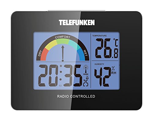 TELEFUNKEN FUD-40COM (B) Funkwecker mit Raumklima-Komfort-Anzeige Innentemperatur Luftfeuchte Thermometer Funkuhr Wecker Acrylglasblende schwarz - 2