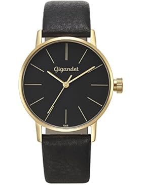 Gigandet Damen-Armbanduhr Minimalism Quarz Uhr Analog Lederarmband Gold Schwarz G43-017