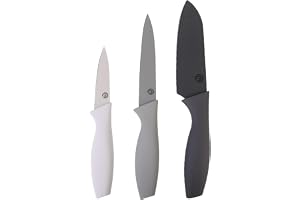 MasterChef Knivset, Köksknivset 3-Delar, Kockkniv, Universalkniv och Skalkniv i Rostfritt Stål, Non-Stick-Beläggning, Handtag
