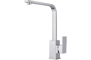JASSFERRY Square Kitchen Sink Mixer Tap Cuboid Monobloc Rectangle Single Lever with Geometric Swivel Spout Chrome