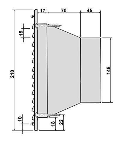 Aussenluftgitter ALGRES 150 Edelstahl 210 x 210 mit Stutzen für Rohr DIN Ø 150 mm - 5
