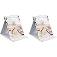 CEPLO Foldable Makeup Mirror Compact Frameless Vanity Mirror with Stand, PU Leather Travel Mirror, Free-Rectangular Folding Cosmetic Mirror for Desk, Purse & Travel (White, Pack of 2)