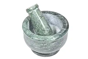 Pooja Creation Green Mortar And Pestle Set, Kharad, Masher Spice Mixer For Kitchen 4 Inches