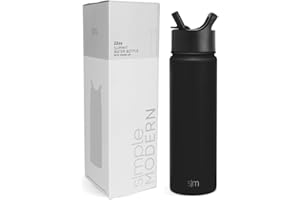 Simple Modern Botella de Agua con Pajita | Bouteille Thermos Isolée en Acier Inoxydable pour Sports et Gymnase | Summit Collection | 650ml | Midnight Black