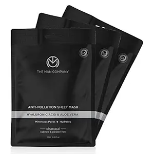 The Man Company Charcoal Face Sheet Mask - 25 ml (Pack of 3) | Anti-Pollution,Unclog pores