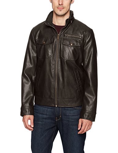 Preisvergleich Produktbild Dockers Men's Faux Leather Classic Trucker Jacket, Dark Brown, Large