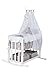 Produktbild roba Stubenbett 4 in 1, Beistellbett 'Indibär', Babybett, Wiege & Kinderbank, Stubenbank, Holz weiß, komplette Ausstattung (80x80cm) inkl. Nestchen