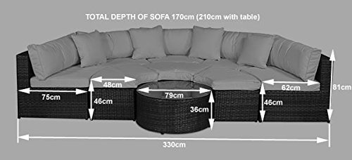 Monaco Luxury Large Brown Rattan Garden Sofa Set 10 Piece Semi Circle Outdoor Poly Rattan Sofa Set Fully Assembled Patio Conservatory Wicker Garden Furniture With Parasol Outdoor Cover Search Furniture