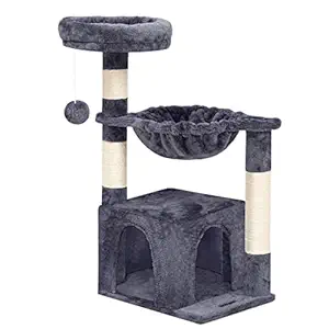 HOOBRO Cat Tree Cat Tower, Comfortable Luxury Condo with Plush Cushion, Kitty Pet Play House Furniture with Cubby, Basket Hammock and Sisal Scratching Post, Toy Ball on Top, Stable and Firm GY07SCT03