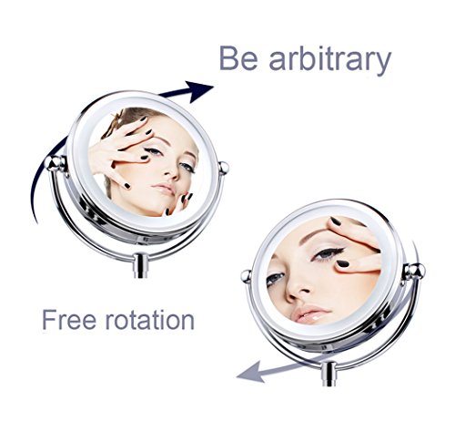 Wawoo® Make-up-Spiegel mit LED Beleuchtung Doppelseite 5 Inch + Vergrößerung + 1: 1 Echtanzeigefunktion360 Grad freie Rotation Bateriebetrieben Beleuchtet Kosmetikspiegel Schminkspiegel Standspiegel (A) - 2