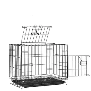 RvPaws Dog Cage Double-Door Folding Metal Cage with Paw Protector for Small Pets & Dogs (36 Inch) Silver Black