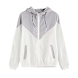 iHENGH Neujahrs Karnevalsaktion Damen Mantel Top,Ladies Frauen Lange ÄRmel Patchwork DüNne Skinsuits Kapuzen ReißVerschlusstaschen Sport Coat Tops