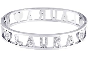 Stellazeta Bracciale Donna con Nome in Acciaio Inossidabile Anallergico Ideale per Regalo Braccialetto Donna con luminosi cristalli di vetro Braccialetti Donna Rigidi con Chiusura a Molla