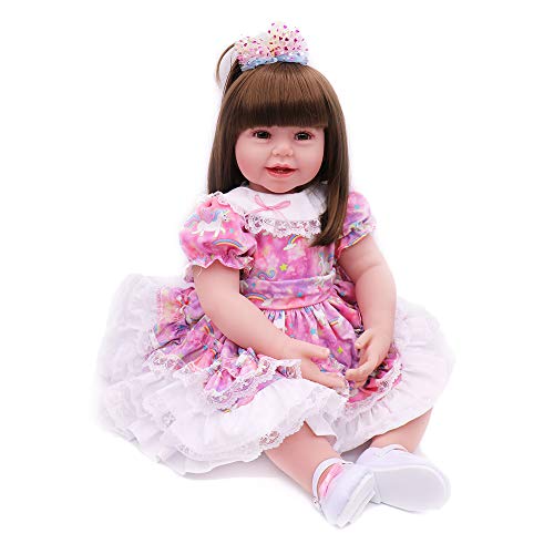 Yesteria Poupée Réalistique Bébé Nouveau-né en Vinyle Fille Princesse Robe Violet Clair 60 cm