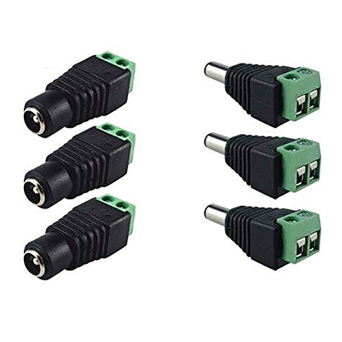 EFISH 3 Pairs 5.5mm x 2.1mm DC Power Connector Male Female Screw Terminal Connector 12V CCTV Adaptors Plug for CCTV Camera DVR Security System LED Light (3 Pair Plugs)