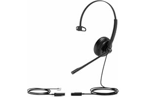 Yealink YHS34 Lite Mono - Auriculares monoaurales con Cable conexion rj, Compatible con Todos los telefonos Fijos, Color Negro