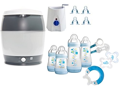 MAM Set 3 - Startset - Flaschen Sauger Sterilisator Flaschen- & Babykoster 22 tlg. - Blau + gratis Schmusetuch Löwe Leo