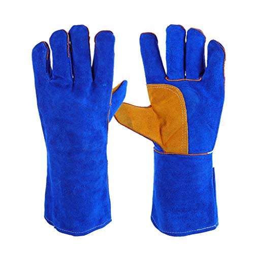 détail CCJW Soudure de Coutures doublées de Toile et de Kevlar Gantelets Poêles à Bois Accessoires Gants Poignées de cuisinière résistantes à la Chaleur et de Barbecue Poignets Longs