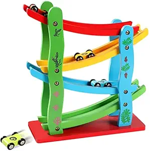 Toyshine Wooden Ramp Race Track Car Set Toy, Multi-Color