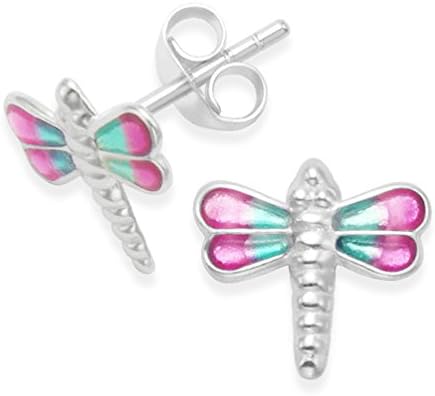 Heather Needham Sterling Silver Enamel Dragonfly Earrings - SIZE: 9mm x 9mm Gift Boxed Purple and turquoise Dragonfly stud earrings. 5573PP