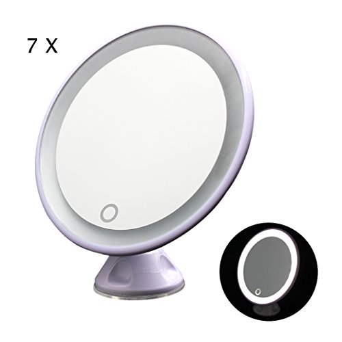 TFCFL 7X Vergrößerungsglas beleuchtet Make-up-Spiegel 360 ° drehbare LED Kosmetik Vanity Spiegel mit Leuchten für Tisch, Bad, Schlafzimmer, Reise, Rasieren, Dressing