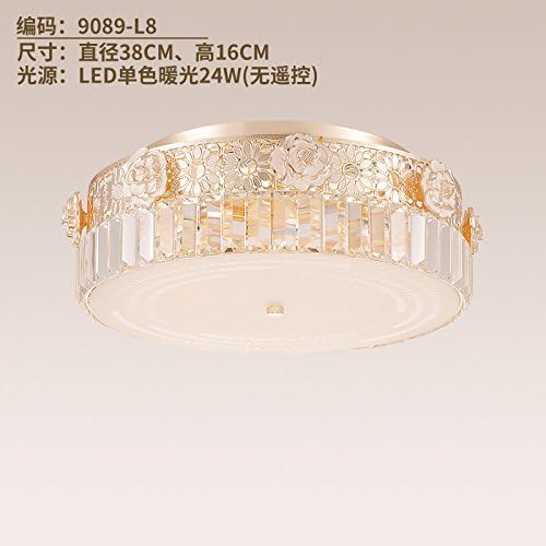 Cttsb European-style bedroom lamp crystal s gold flower round warm and romantic room lighting ceiling lamp, diameter 38cmled monochrome warm light without remote control