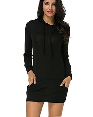 Kidsform Femme Sweats à Capuche Hoodie Pull Tunique Manche Longue Pullover Mini Robe Sweatshirt Noir EU 36