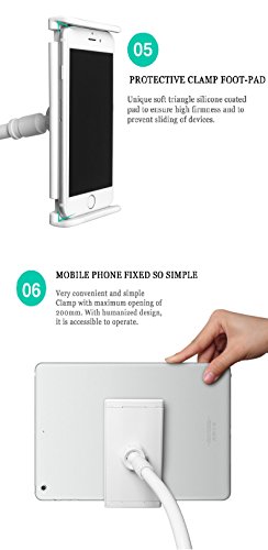 TOAOB Silber 360 Drehen Handyhalter Desktop-Ständer 84-127cm Flexibel Langen Arm Schwanenhals Halterung Tablet Halterung für 4-10,6 Zoll Android und Apple Device - 5