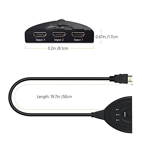 BlueBeach® Hochwertige 3 Port HDMI Switcher 3×1 Auto Switch 3-In-1-Out mit 28 AWG-HDMI-Kabel + Mikrofasertuch, 28 AWG-HDMI-Kabel (Pigtail Teil), Full HD 1080p HDMI Switch – flexible 3-Port-Switch | 3 x IN / 1 x OUT | Dolby True HD / intelligente Schalt automatische und manuelle Schalter HUB Box LCD HDTV - 3