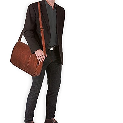 Leder Laptoptasche Herren Damen Unitasche Notebook Aktentasche Businesstasche Schultertasche Umhängetasche Groß 17.3 Zoll Büffel Leder, Cognac braun, Hergestellt in Italien - 5