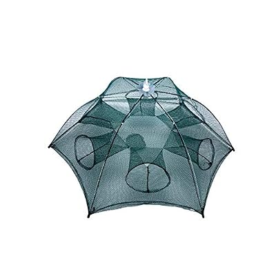 YaptheS 80 x 80 cm Pêche Réseau Cage Filet de pêche du Homard de Rechange de crevettes arpenteuse de Poisson Squid 6 Trous en Nylon Piège Pliable Poisson Crabe Coloration Verte