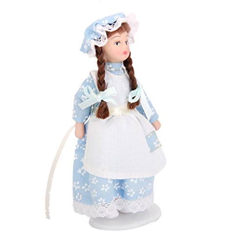 1:12 Puppenhaus Miniatur Blau Servent Girl Puppen blau Kleid Dekoration - 5